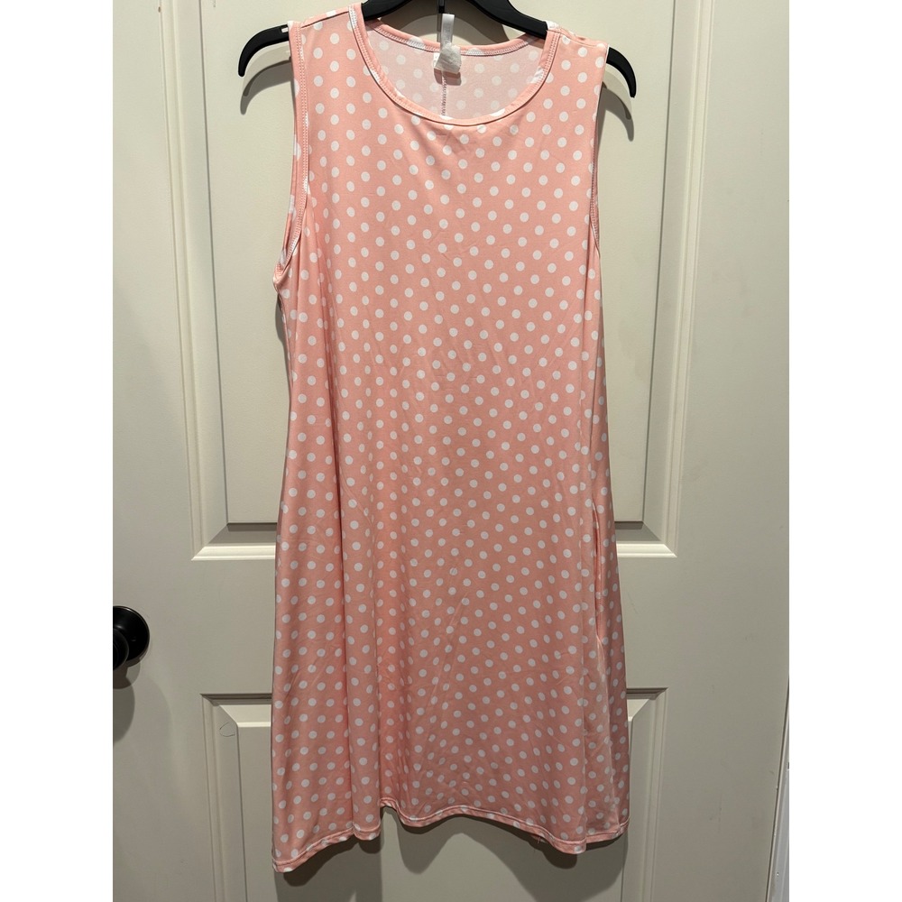Honey & Lace Pink White Polka Dot Sleeveless Shift Dress XL Pockets Made in USA